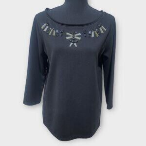 Ann Taylor Jewel Neck Black 3/4 sleeve blouse Size M